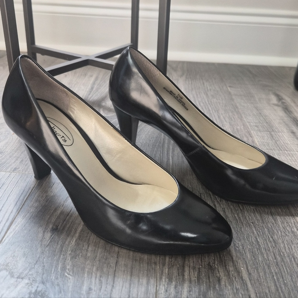 ​Talbots Black Pointed Toe Leather Pumps - Classic Sophisticated Heels 7.5 - Picture 5 of 9